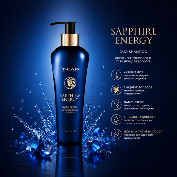 Шампунь для силы волос и эффекта анти-эйдж T-LAB Professional Sapphire Energy Shampoo 300 мл 00-00024070 фото