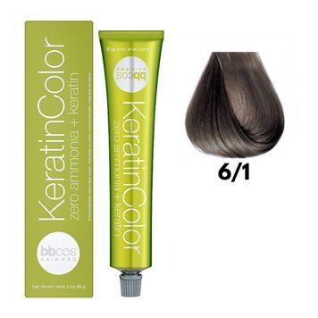 Крем-краска безаммиачная для волос BBCos Keratin Color №6.1 Dark Ash Blond 100 мл 00-00023205 фото