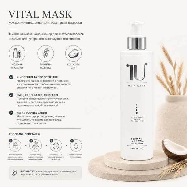 Маска для сухого та пошкодженого волосся Carisma IU Vital 250 мл 00-00016132 фото