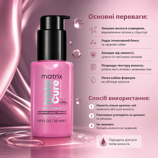 Масло для блеска и укрепления очень поврежденных волос Matrix Instacure Build A Bond Oil 50 мл 00-00027295 фото
