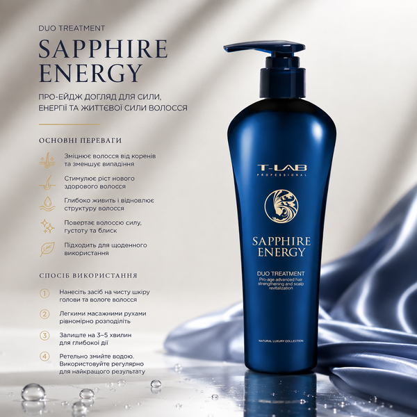 Кондиціонер для зміцнення волосся T-LAB Professional Sapphire Energy Duo Treatment 300 мл 00-00024069 фото