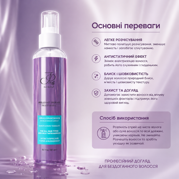 Спрей-кондиціонер для волосся Jerden Proff Spray Conditioner with Antistatic Effect 250 мл 00-00017497 фото