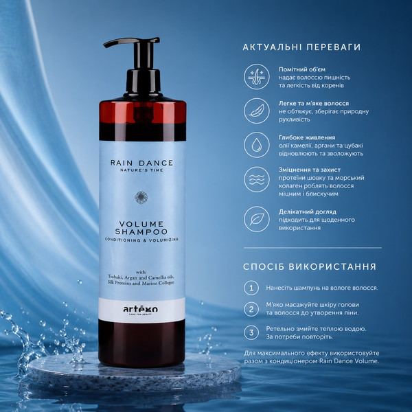 Шампунь для об'єму волосся Artego Rain Dance Volume Shampoo 1000 мл 00-00022393 фото