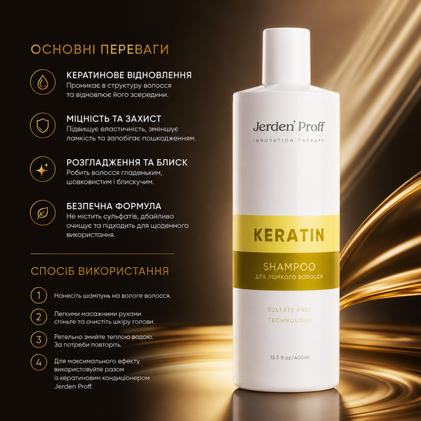 Шампунь для волосся бессульфатний з кератином Jerden Proff Sulfate Free Shampoo 400 мл 00-00020680 фото