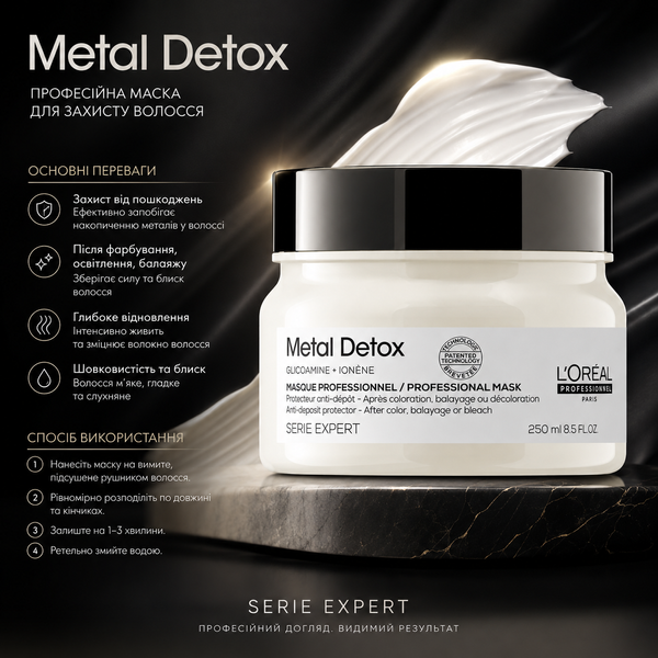 Маска против металлических накоплений в волосах Loreal Professionnel Metal Detox Mask 250 мл 00-00018365 фото