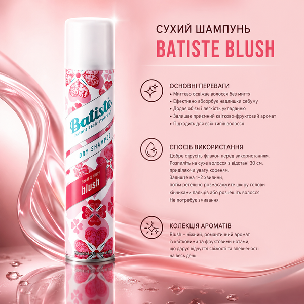 Шампунь сухой для волос Batiste Dry Shampoo Floral and Flirty Blush 200 мл 00-00010840 фото
