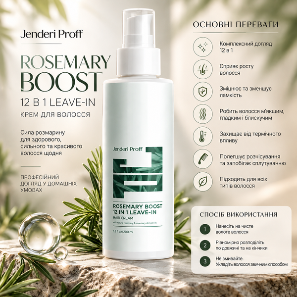 Крем 12 в 1 для восстановления волос с розмариновым маслом Jerden PROFF Rosemary Boost 200 мл 00-00026529 фото