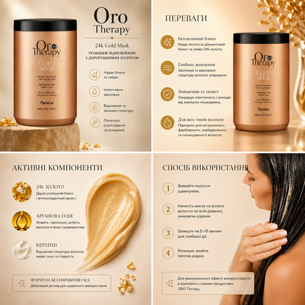 Маска відновлююча для волосся Fanola Oro Therapy 1000 мл 00-00000231 фото