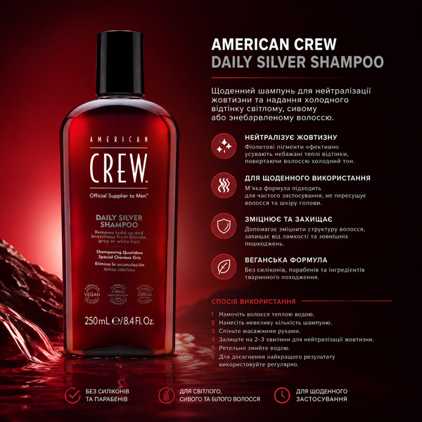 Шампунь для сивого волосся American Crew Daily Silver Shampoo 250 мл 00-00019214 фото