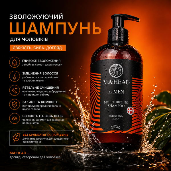 Шампунь увлажняющий для волос MA: HEAD Men Mousturing Shampoo 500 мл 00-00024094 фото