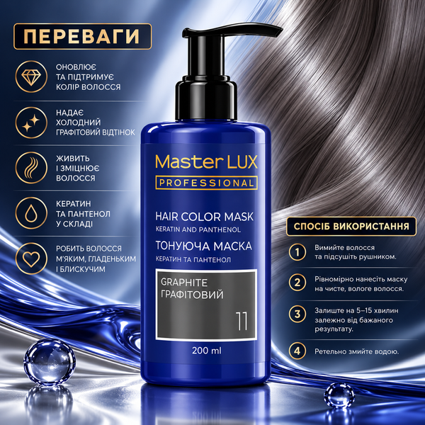 Маска тонирующая для волос Master LUX Professional Hair Color Mask №11 Graphite 200 мл 00-00024049 фото
